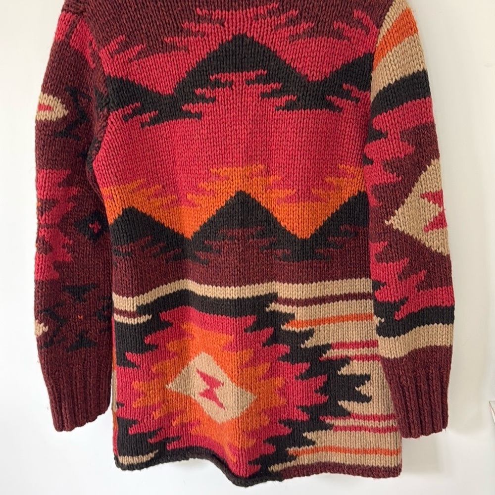 Eddie Bauer Sweater Blanket Navajo Print Cardigan in Red Sz S/M - Picture 8 of 14